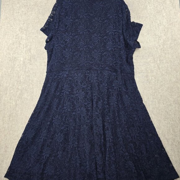 Catherines Navy Blue Womens Lace Dress 4X Nylon/Polyester Blend Short Sleeve - Picture 2 of 7